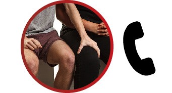 A man putting his hand on a woman’s leg. There is a phone icon next to the image.