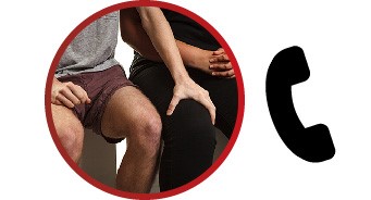 A man putting his hand on a woman's leg and a phone icon next to the image